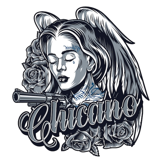 Vector gratuito tatuaje vintage de chica guapa chicana