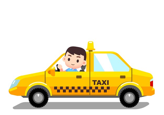 Taxi amarillo y un conductor masculino | Vector Premium