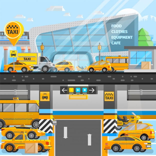 Vector gratuito taxi cars composicion