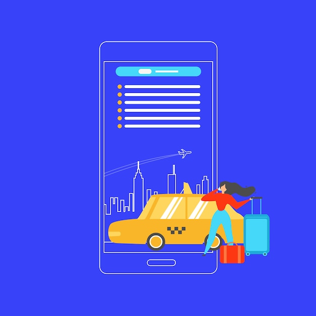 Vector gratuito taxi de reserva con el concepto de vector plano de teléfono móvil