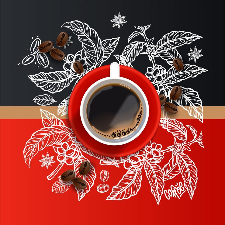 Vector gratuito taza de café expreso y granos de café.