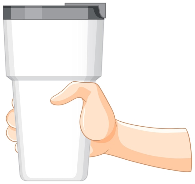 Con una taza de viaje en la mano