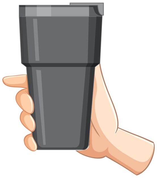 Con una taza de viaje en la mano