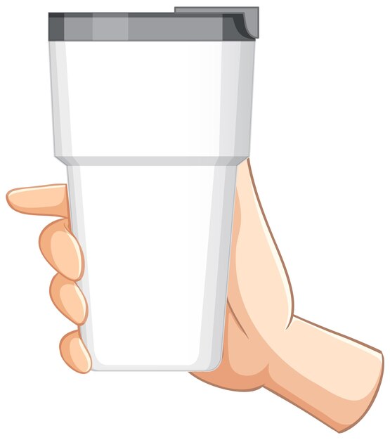Con una taza de viaje en la mano
