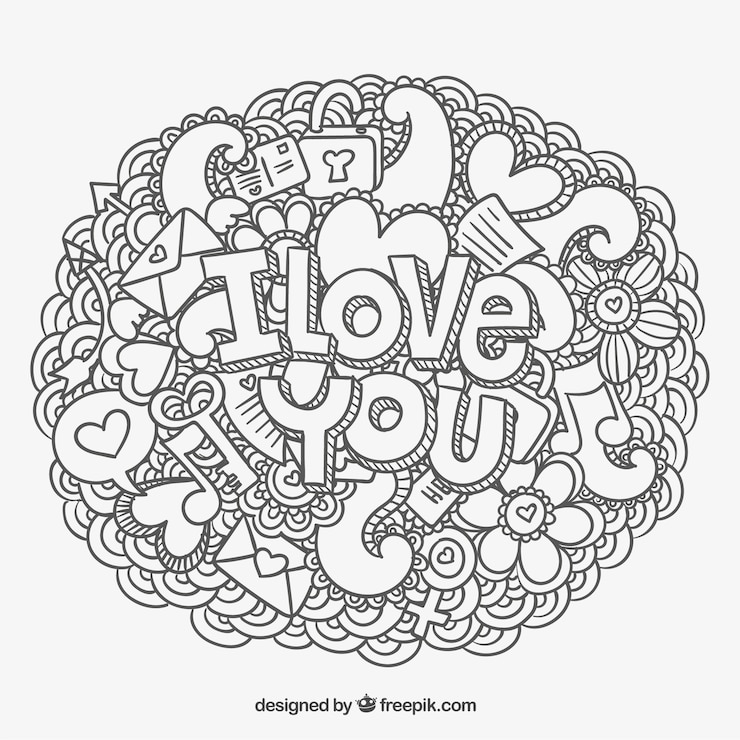 Vector gratuito te amo mensaje y garabatos