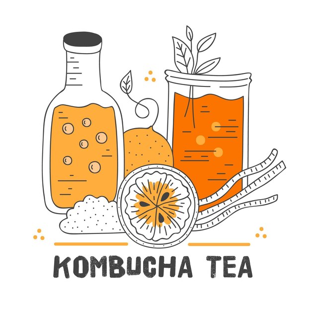 Vector gratuito té de kombucha dibujado a mano