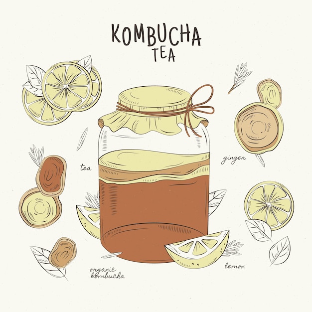 Té de kombucha dibujado a mano