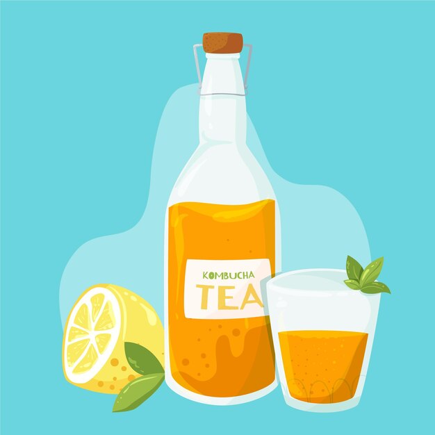 Té de kombucha dibujado a mano