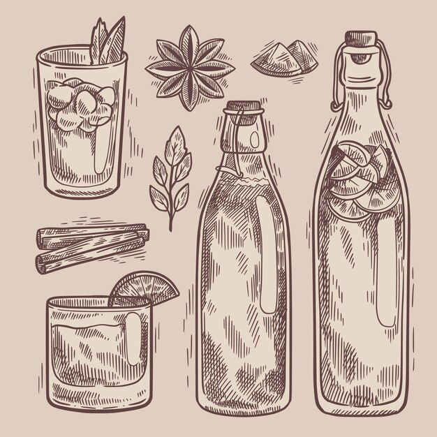 Té de kombucha dibujado a mano