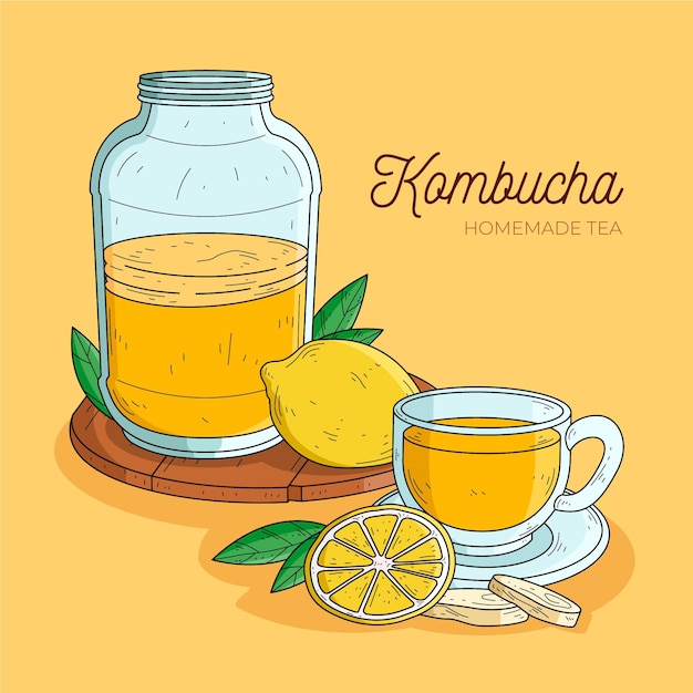 Vector gratuito té de kombucha de diseño dibujado a mano