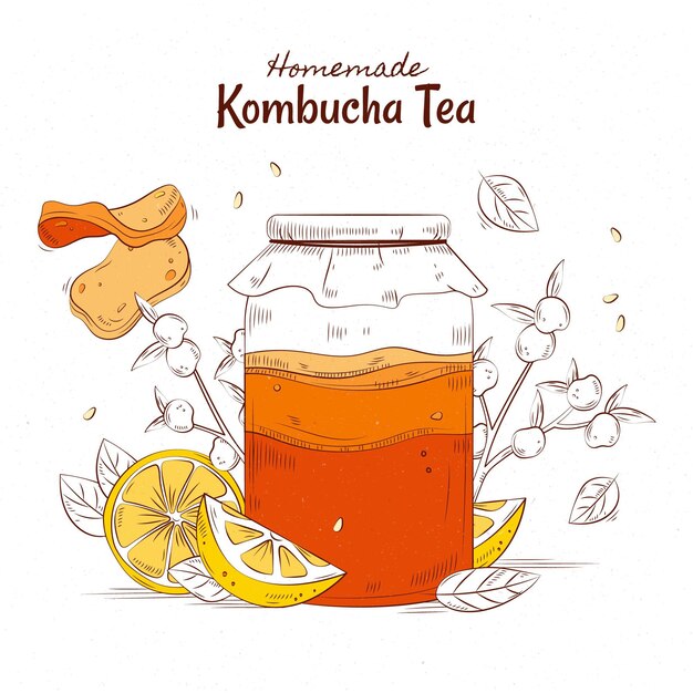 Té de kombucha estilo dibujado a mano