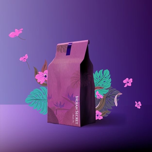 Té secreto indio en un anuncio de bolsa de papel