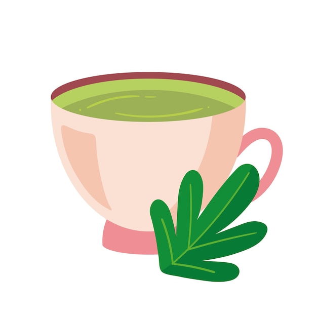 Vector gratuito té verde en taza rosa
