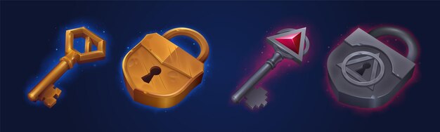 Teclas y candados de juegos iconos de interfaz de usuario caja de botín activos de jugador