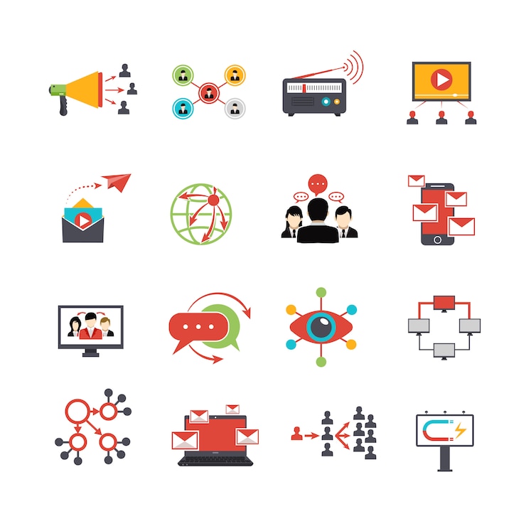 Vector gratuito técnica de marketing viral iconos planos establecidos