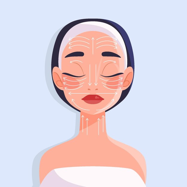 Técnica de masaje facial dibujado a mano plana