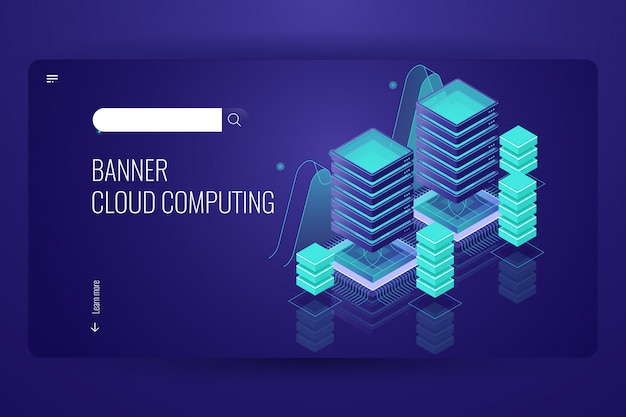 Tecnología de computación en la nube, almacenamiento de datos remoto, concepto de centro de datos de sala de servidores, base de datos en la nube