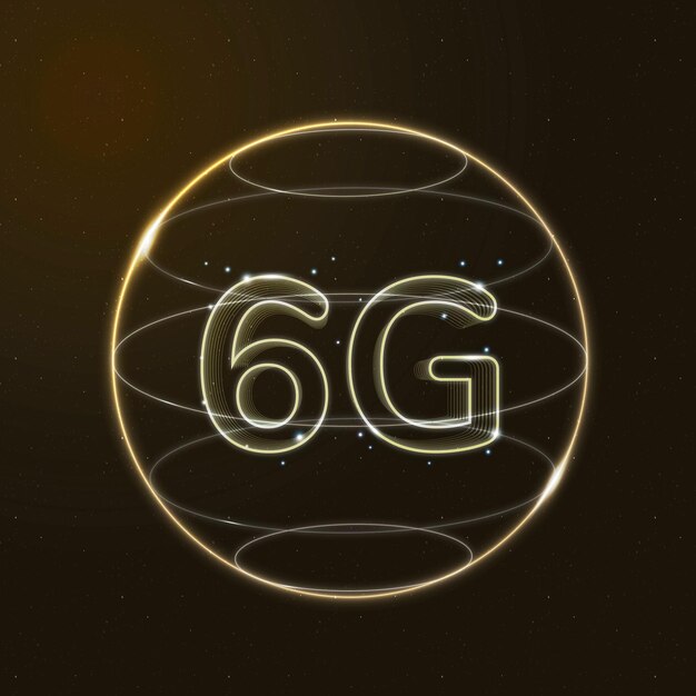 Tecnología de conexión global 6g oro en icono digital globo