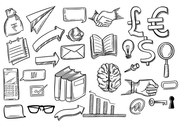 Tecnología de dibujo a mano dibujo de icono diseño de conjunto de doodle