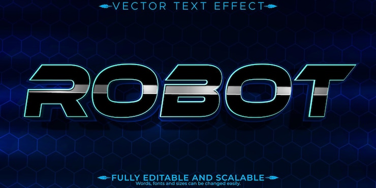 Vector gratuito tecnología editable de efectos de texto robóticos y estilo de fuente personalizable robótico
