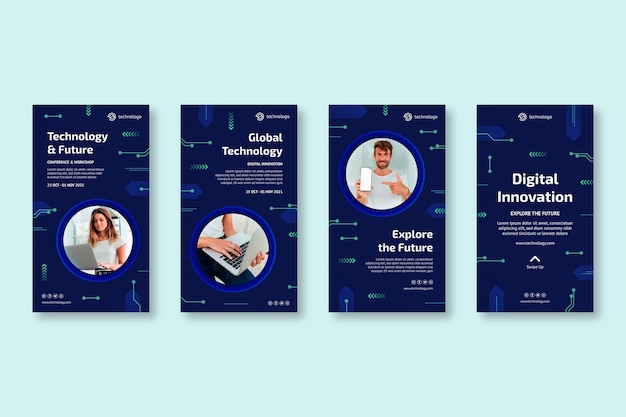Vector gratuito tecnología y futuras historias de instagram