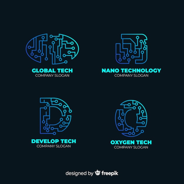 Tecnología de gradiente colección logo azul.