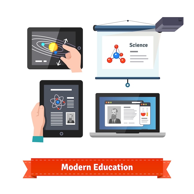 La tecnología moderna en la educación plana icono conjunto