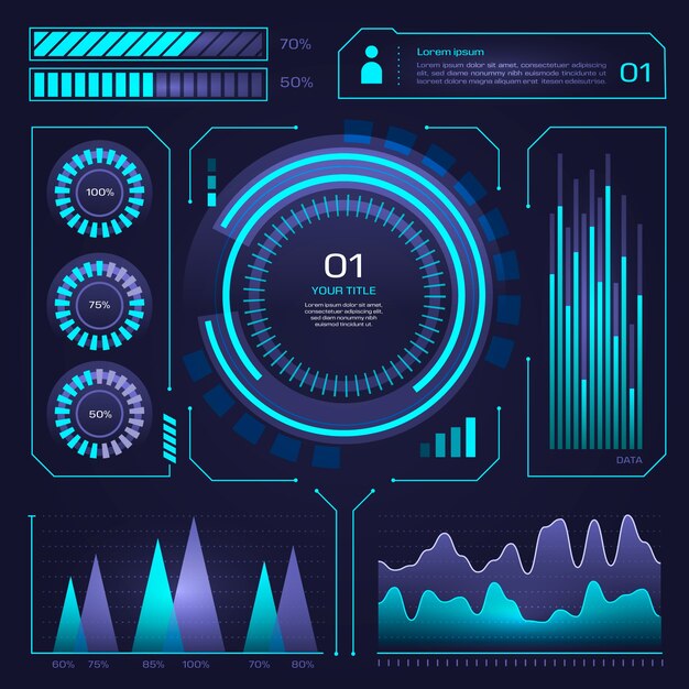 Tecnología neón azul infografía