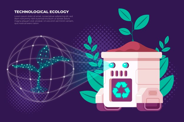 Tecnología y planta para el concepto de ecología.