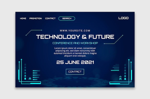 Tecnología y plantilla de página de destino futura.