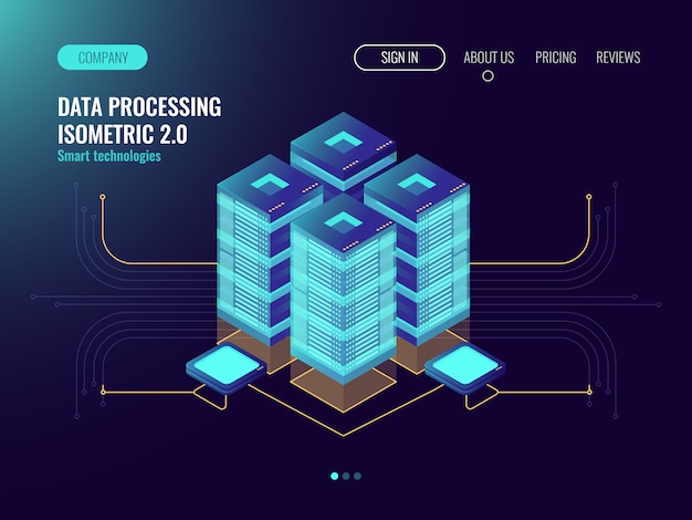 Vector gratuito tecnología proxy y vpn, sala de servidores virtuales, almacenamiento de copia de seguridad de datos en la nube