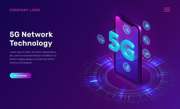 Tecnología de red 5G, concepto isométrico