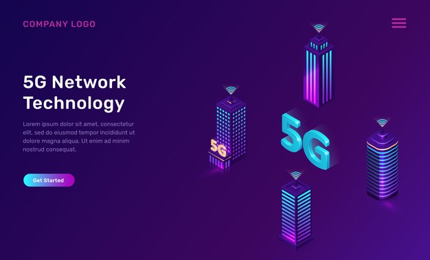 Tecnología de red 5G, concepto isométrico