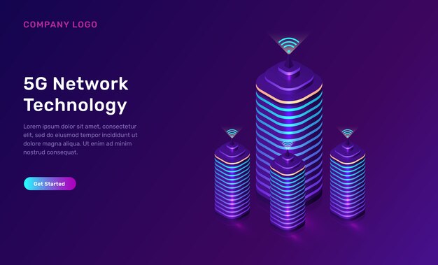 Tecnología de red 5G, concepto isométrico