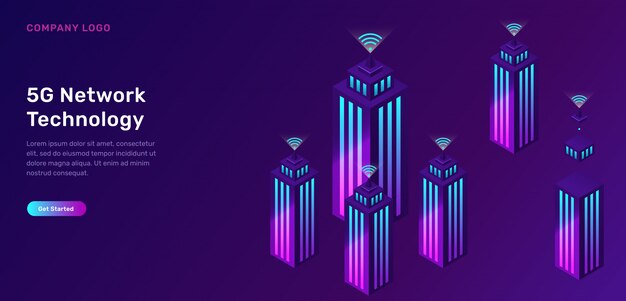 Tecnología de red 5G, concepto isométrico