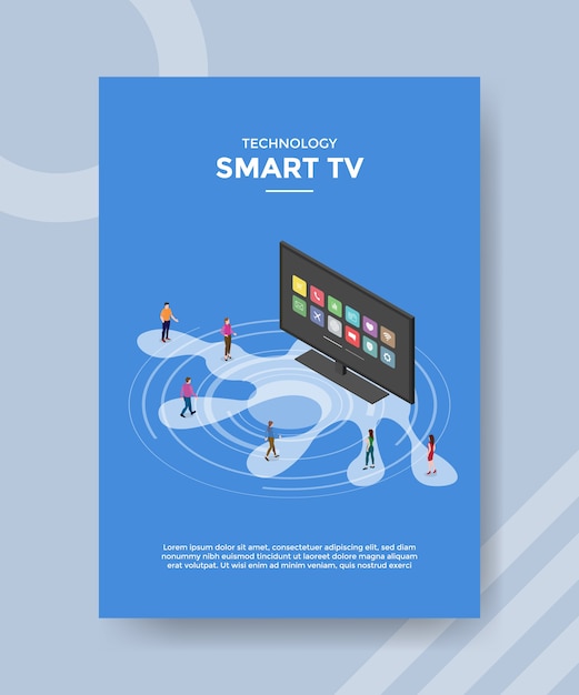 Vector gratuito tecnología smart tv personas de pie frente a la televisión