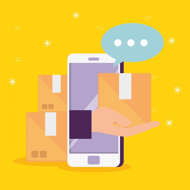 Tecnología de teléfono inteligente con paquetes y burbuja de chat