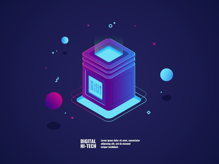 Vector gratuito tecnología vpn y encriptación de información, procesamiento de big data y concepto de optimización.