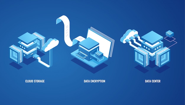 Vector gratuito tecnologías digitales en negocios, almacenamiento de datos en la nube, sala de servidores, billetera en línea