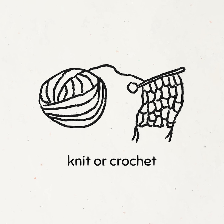 Vector gratuito tejer o crochet durante el vector de estilo de doodle de cuarentena