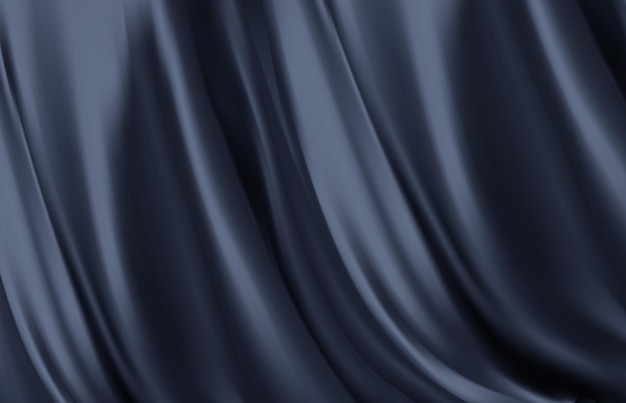 Tejido de seda negro realista. Fondo de pliegues de tela. Fondo de cortinas de seda negra. Ilustración de vector EPS10