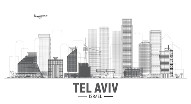 Tel Aviv Israel línea ciudad silueta horizonte sobre fondo blanco Ilustración vectorial Concepto de viajes de negocios y turismo con edificios modernos Imagen para el sitio web de banner de presentación