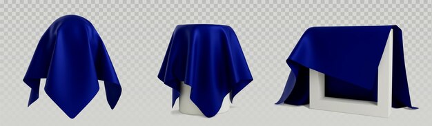 La tela de la cubierta revela una tela azul drapeada
