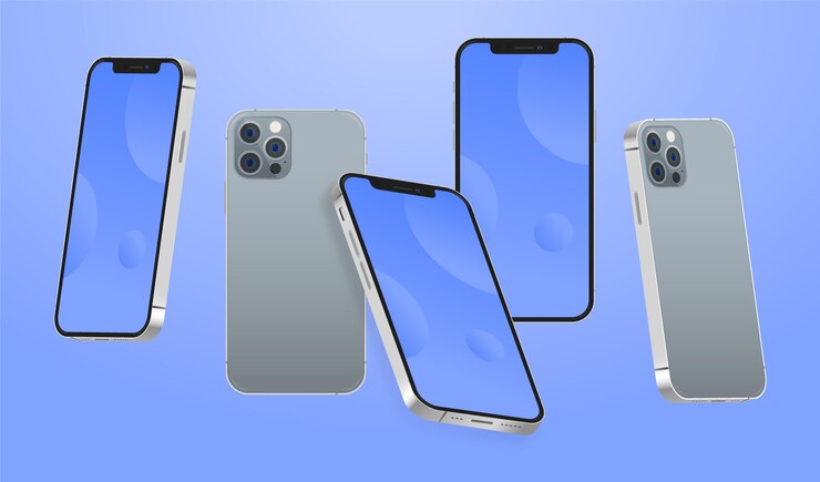 Vector gratuito teléfono de diseño plano en diferentes perspectivas.