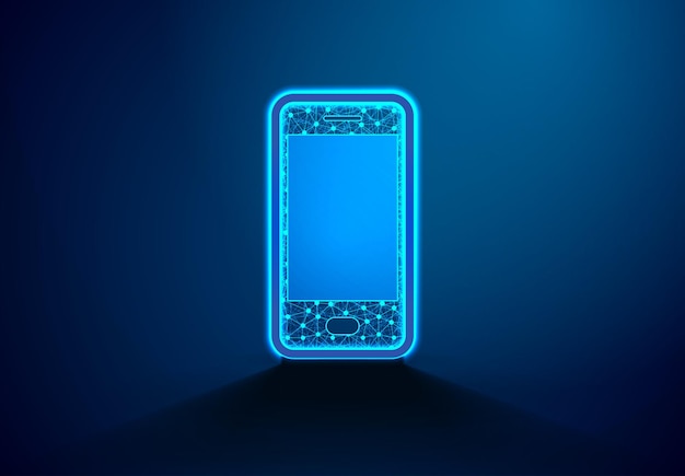 Teléfono inteligente isométrico con estructura geométrica Concepto de comunicación Resumen Low Poly Wireframe Mesh Design Vector Illustration Background