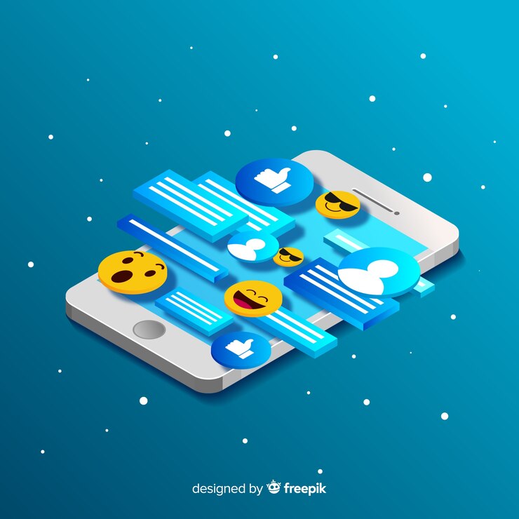 Vector gratuito teléfono isométrico con concepto de chat y emojis
