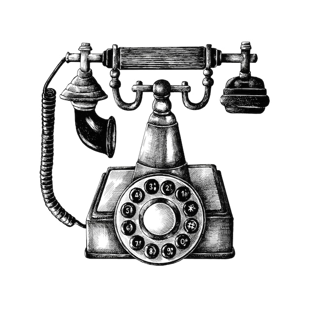Teléfono de línea retro dibujado a mano