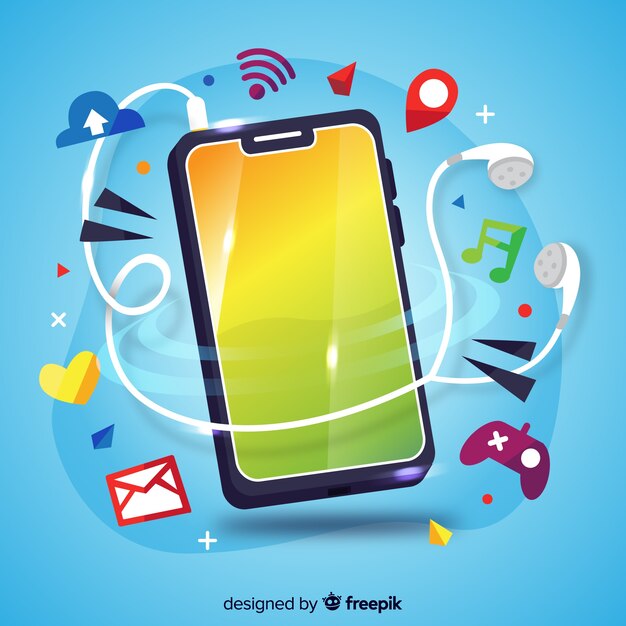 Teléfono móvil antigravedad con elementos de redes sociales
