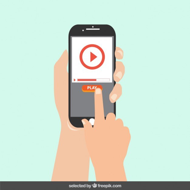 Teléfono móvil con el botón de reproducción en la pantalla