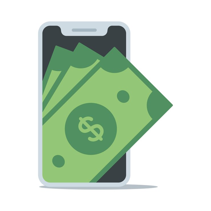 Vector gratuito teléfono móvil con dinero en efectivo